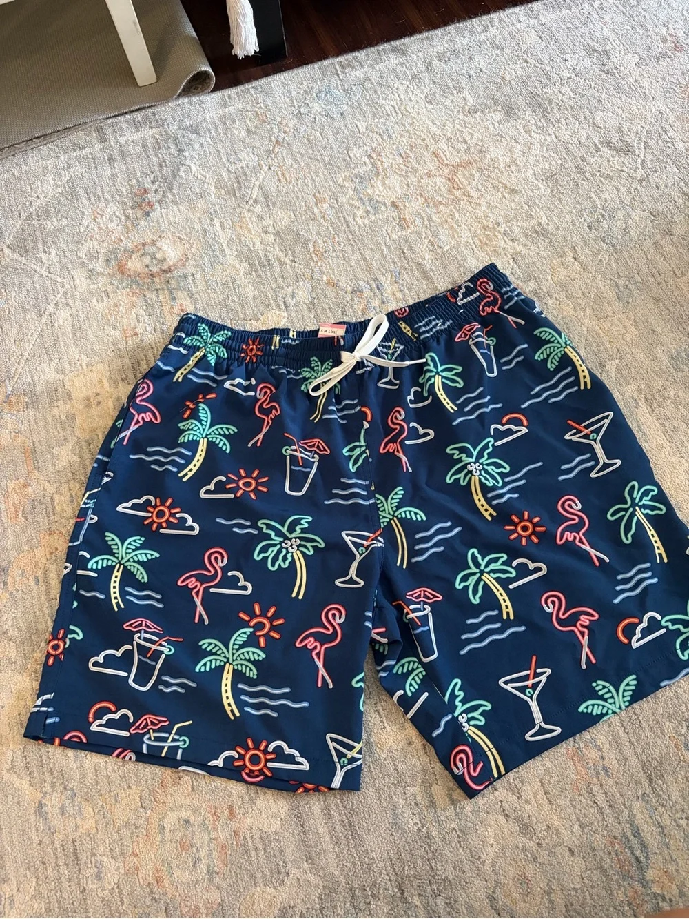 chubbies Navy Neon Tropical Print Swim Trunks